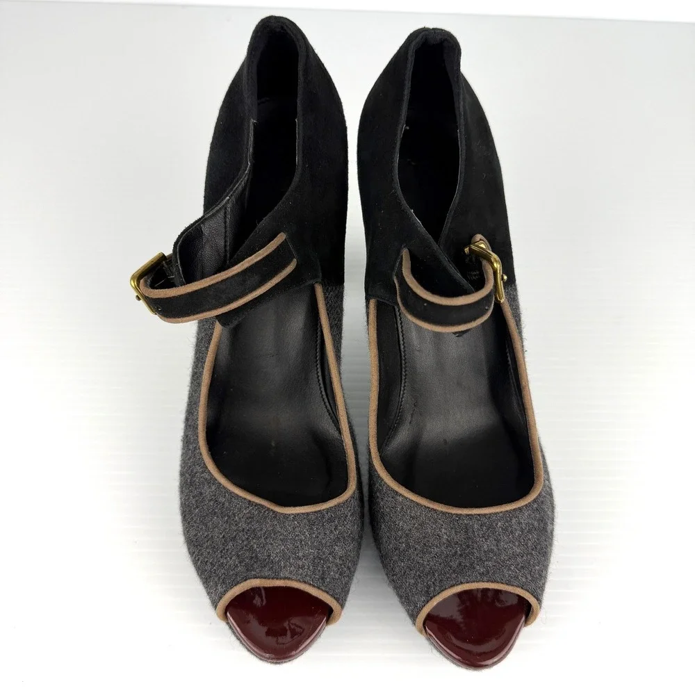 J.Crew Mary Jane Platform Dark Academia‎ Wool Peep Toe Preppy Heels Italy 8.5
